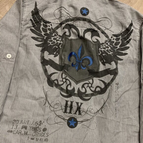 Y2K Helix Goth Grunge Button Up Shirt Youth Boys Large L Wings Tribal MMA Biker - Picture 5 of 7